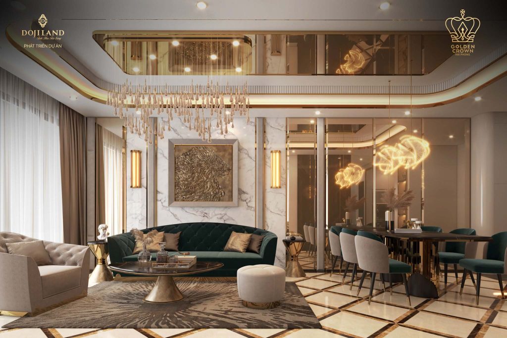 Phòng khách căn hộ 3 phòng ngủ Golden Crown Hải Phòng