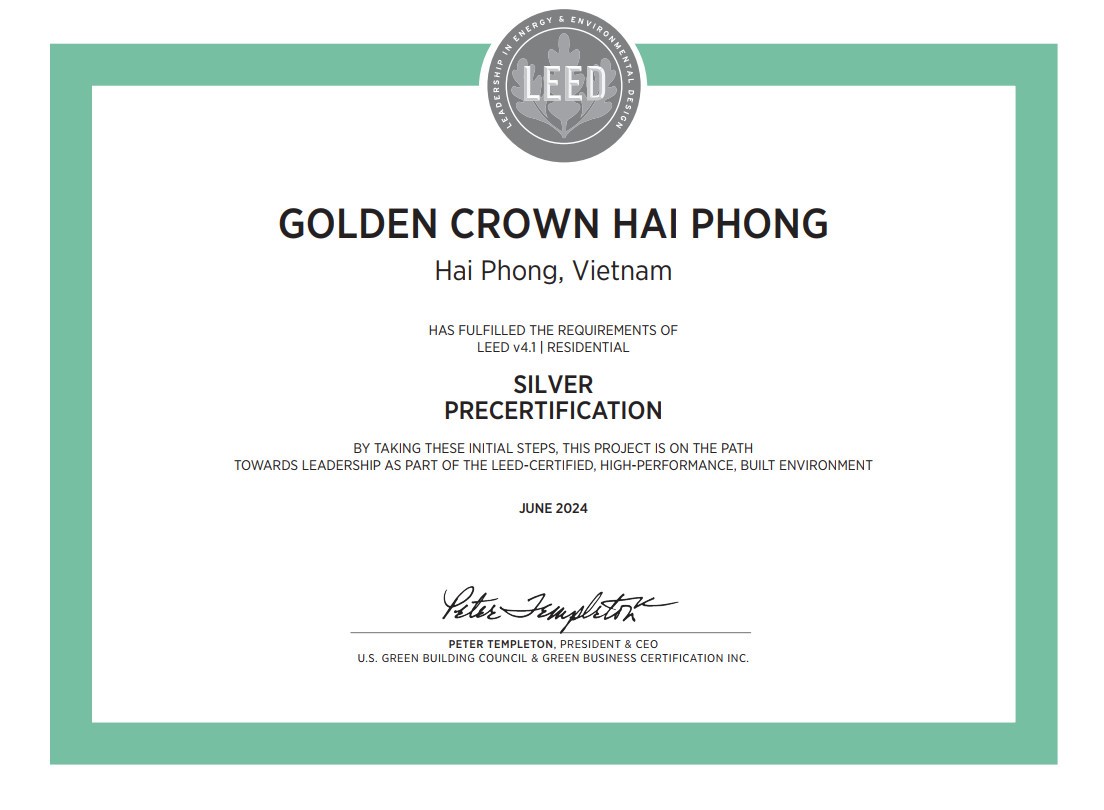 Chứng nhận “Công trình Xanh LEED Residential – Silver” dự án Golden Crown Hải Phòng