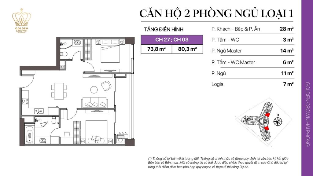 Layout thiết kế căn hộ 2.PN 73m2