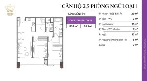 Layout căn hộ 2.5 phòng ngủ loại 1