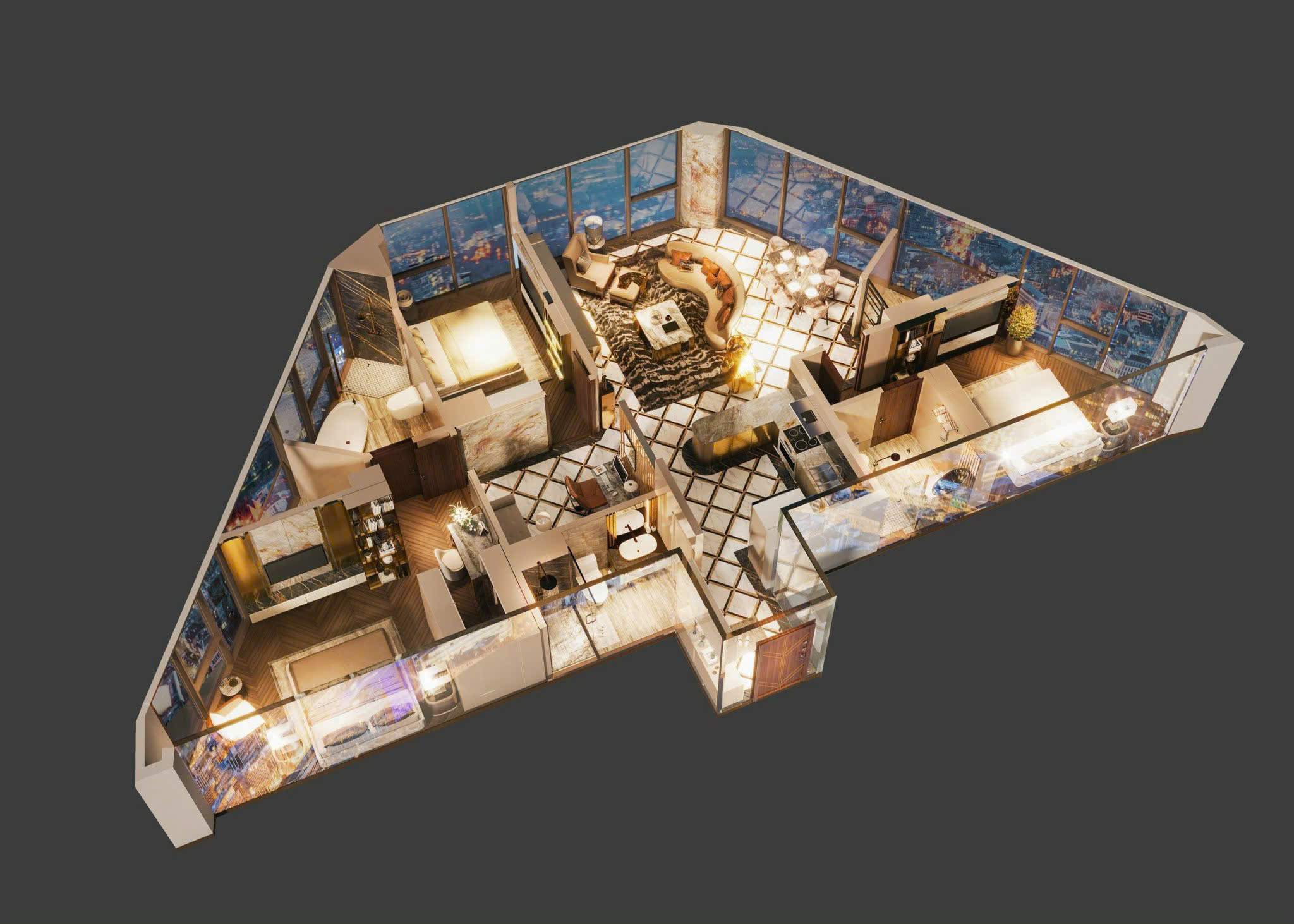 Layout căn hộ 3.5 phòng ngủ Golden Crown Hải Phòng