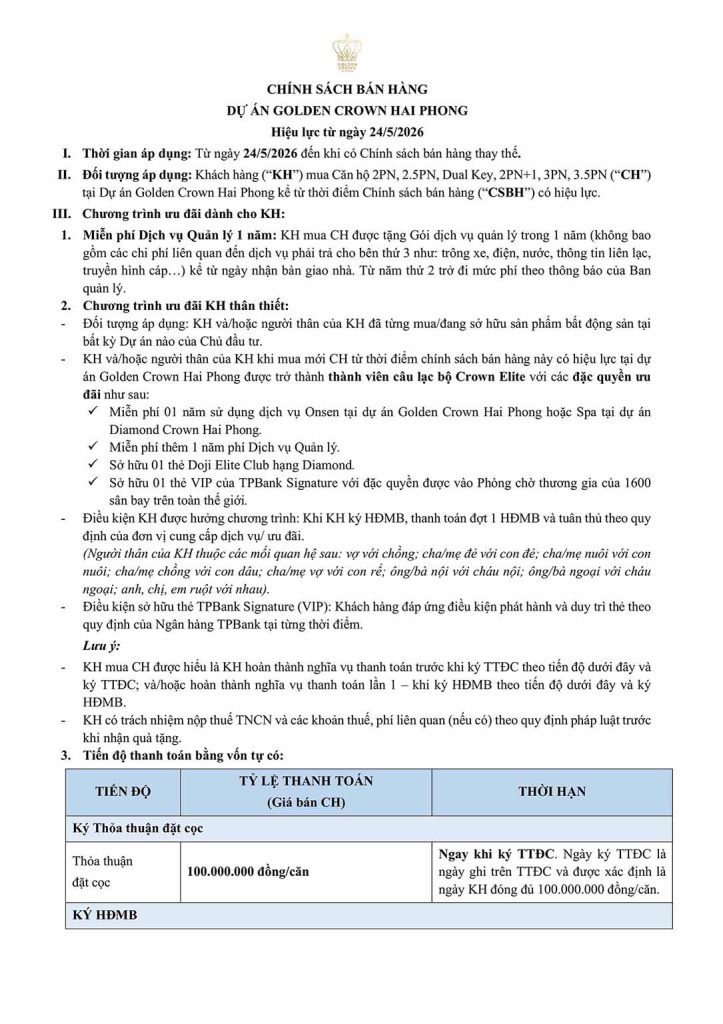 Chính sách bán hàng Golden Crown Hải Phòng 2026 mới nhất trang 1